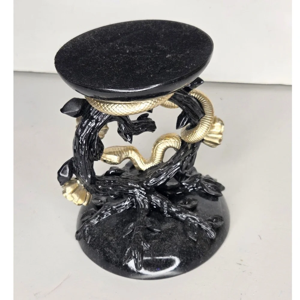 Bath & Body Works Snake Rose Candle Pedestal Holder Black Gold 3-Wick Gothic